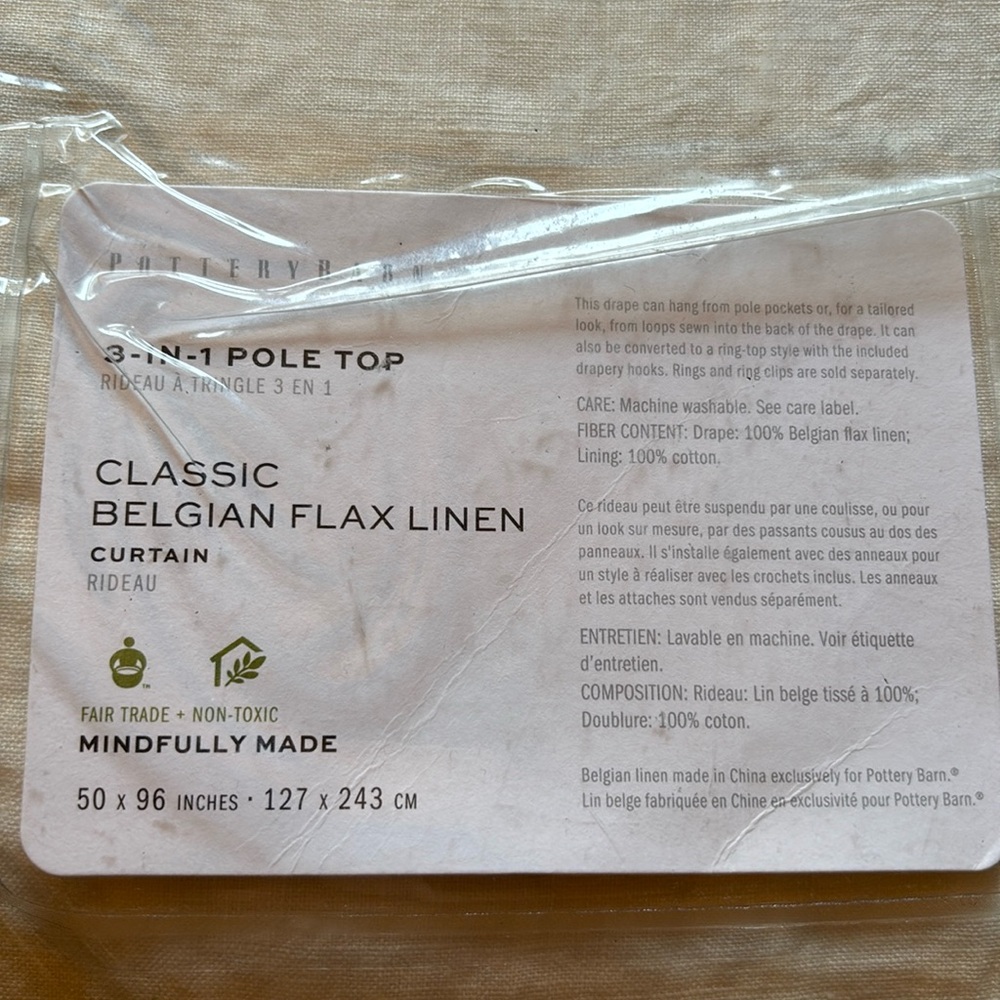NWT Pottery Barn 3-in-1 Belgian flax Linen drape sheer Curtain 50” x 96” - Picture 2 of 4